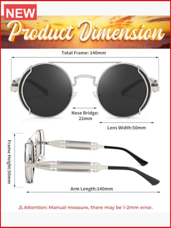 Retro Steampunk Round Metal Frame Aviator Sunglasses UV400 main image 4